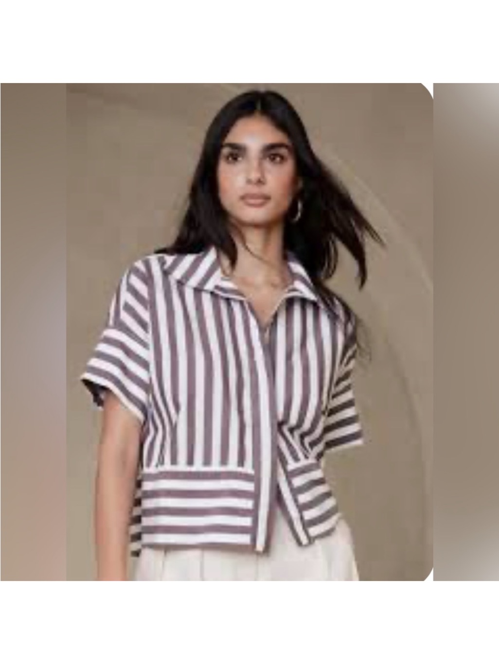 Christian Lacroix Women's Top Brown And White Striped Blouse Small
